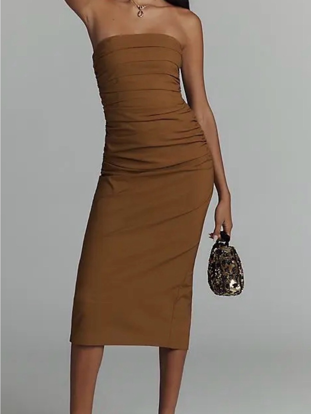 Anthropologie The Soleil Magic Fabric Ruched Strapless Midi Dress Size XS